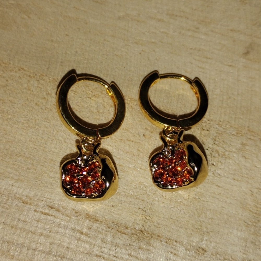 18 K Gold Plated Pomegranate Earrings - Picture 2 of 5